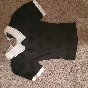 MODCLOTH COLLECTIF VINTAGE MARY JANE SHIRT WITH BLACK VELVET CATS SIZE XXS